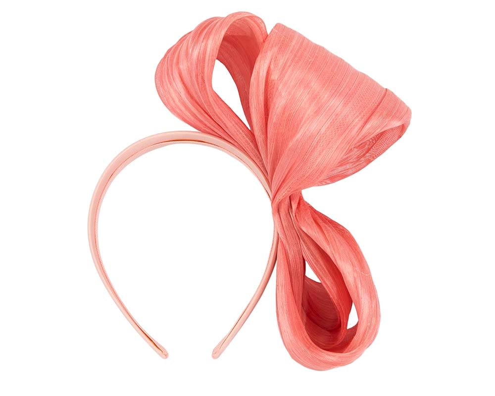 Large coral Fillies Collection racing fascinator with bow 