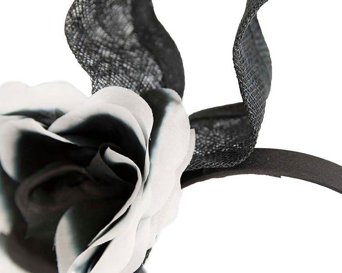 Edgy black & white fascinator with flower Fascinators.com.au