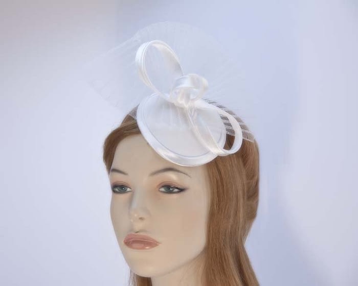 White pillbox fascinator hat made in Australia buy online K5010W Fascinators.com.au