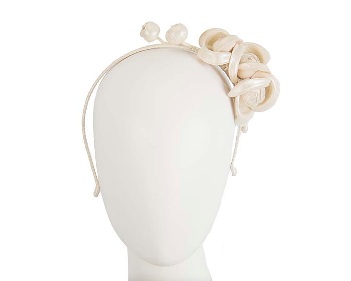 Cream leather flower headband fascinator Fascinators.com.au