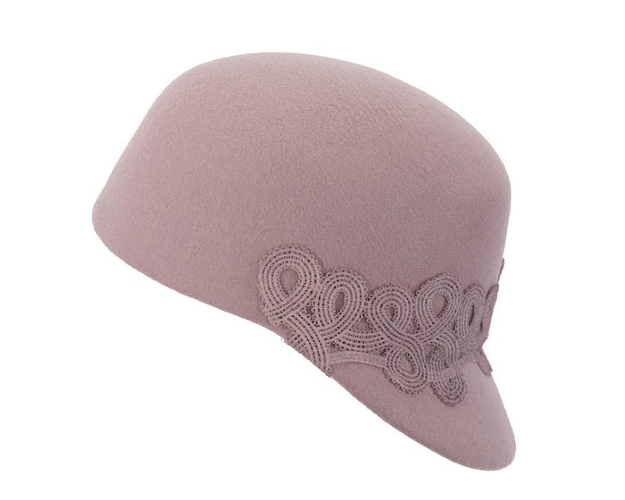 Dusty pink felt fashion cap with lace Fascinators.com.au