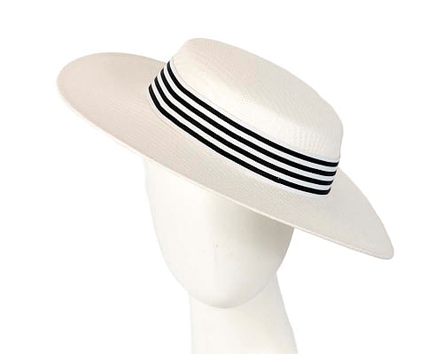 White and black boater hat by Max Alexander Fascinators.com.au