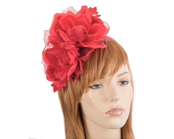 Large red flower headband fascinator by Fillies Collection Fascinators.com.au