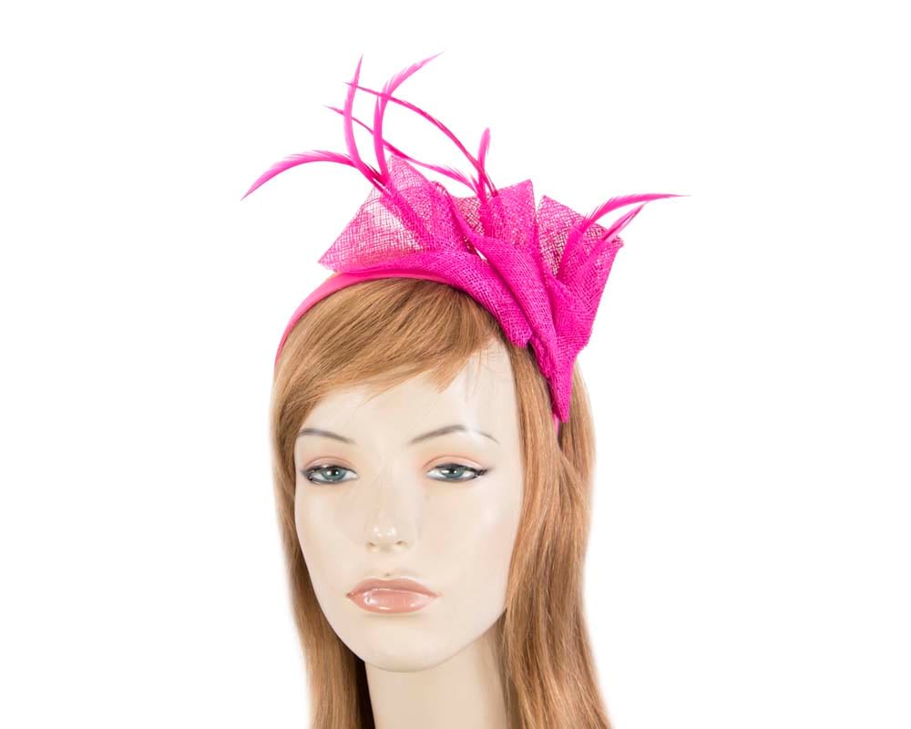 Fuchsia Sinamay Twists With Feathers Fascinator - Fascinators.com.au