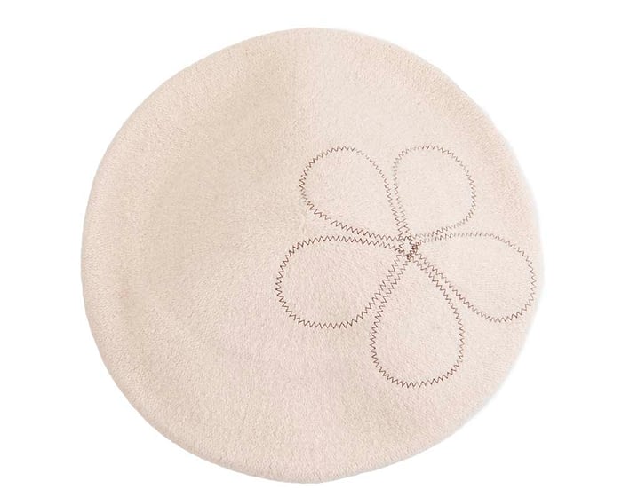 Warm nude and brown woolen embroidered European Made beret Fascinators.com.au