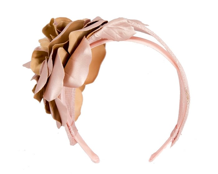 Rose gold leather flower headband racing fascinator Fascinators.com.au