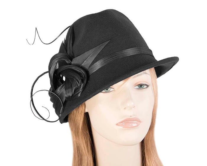 Black ladies felt trilby hat by Fillies Collection Fascinators.com.au