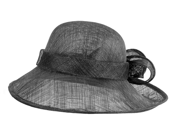 Wide brim black sinamay racing hat by Max Alexander Fascinators.com.au