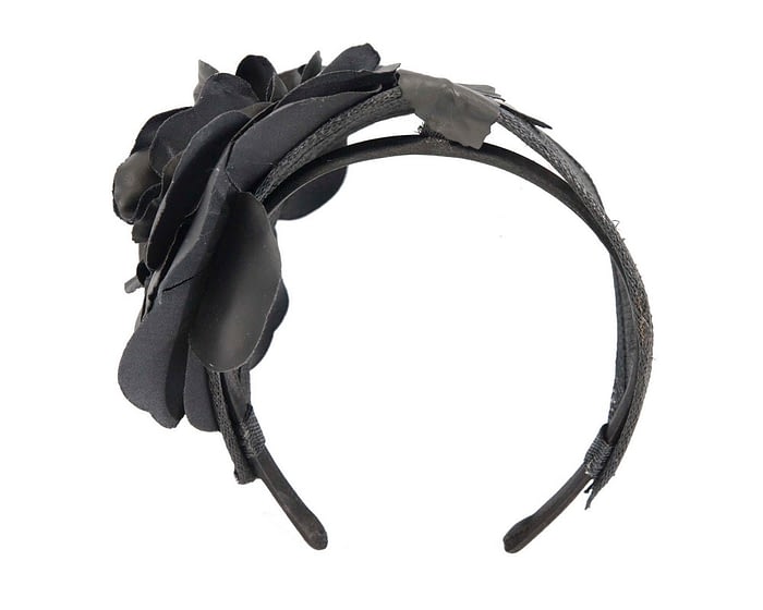 Black leather flower headband racing fascinator Fascinators.com.au