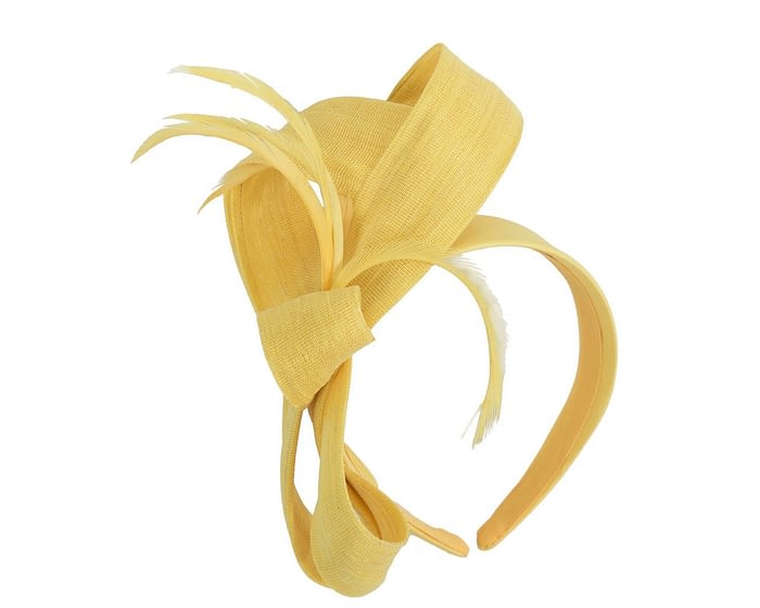 Yellow loops & feathers racing fascinator by Fillies Collection Fascinators.com.au