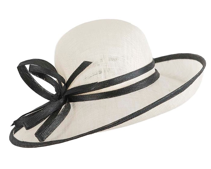 Wide brim cream & black racing hat by Max Alexander Fascinators.com.au