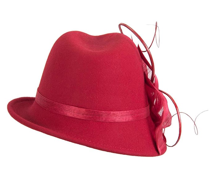 Red ladies felt trilby hat by Fillies Collection Fascinators.com.au