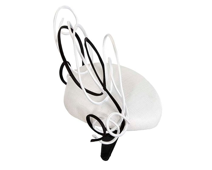 Bespoke white & black wire loops pillbox racing fascinator by Fillies Collection Fascinators.com.au