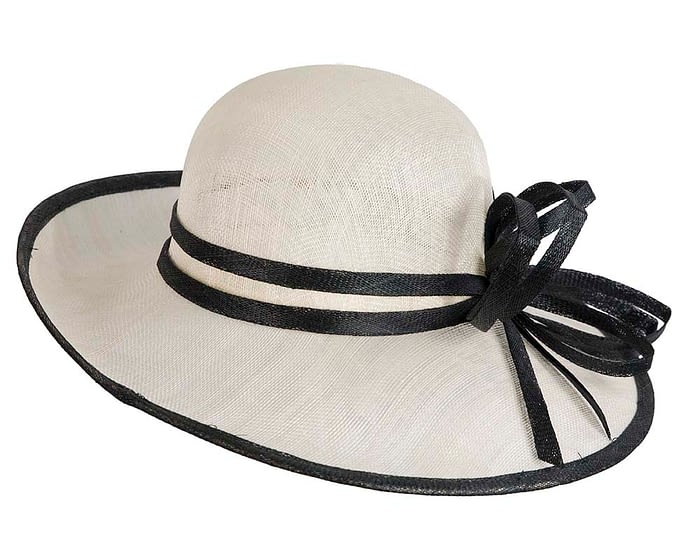 Wide brim cream & black racing hat by Max Alexander Fascinators.com.au