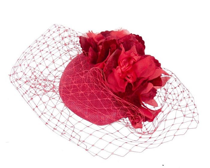 Red flower pillbox with face veiling Fascinators.com.au