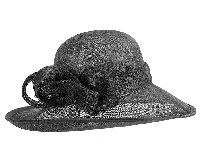 Wide brim black sinamay racing hat by Max Alexander Fascinators.com.au