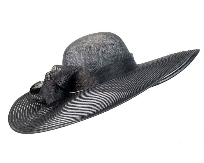 Wide brim black fashion hat Fascinators.com.au