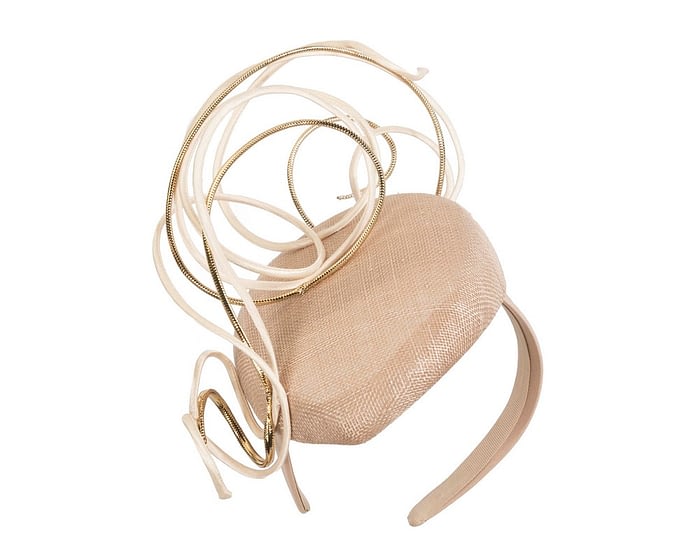 Bespoke nude & gold wire loops pillbox racing fascinator by Fillies Collection Fascinators.com.au