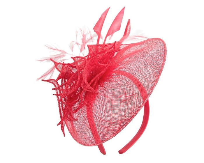 Red racing fascinator with feathers by Max Alexander Fascinators.com.au