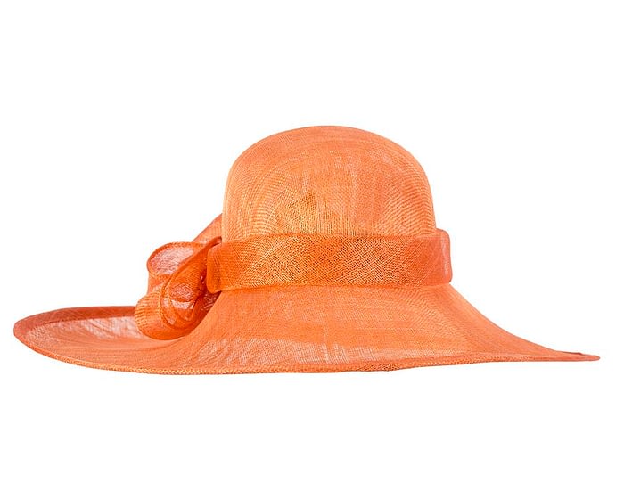 Wide brim orange sinamay racing hat by Max Alexander Fascinators.com.au