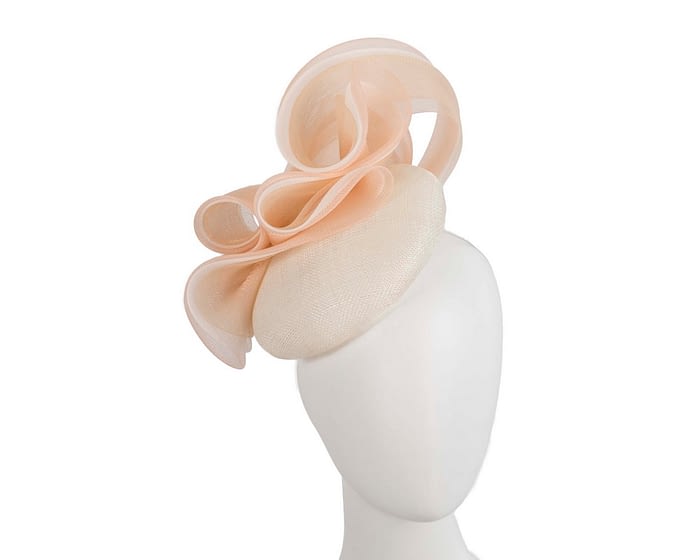 Cream pillbox racing fascinator with nude wavy trim by Fillies Collection Fascinators.com.au