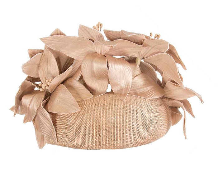 Gold leather flowers pillbox by Fillies Collection Fascinators.com.au