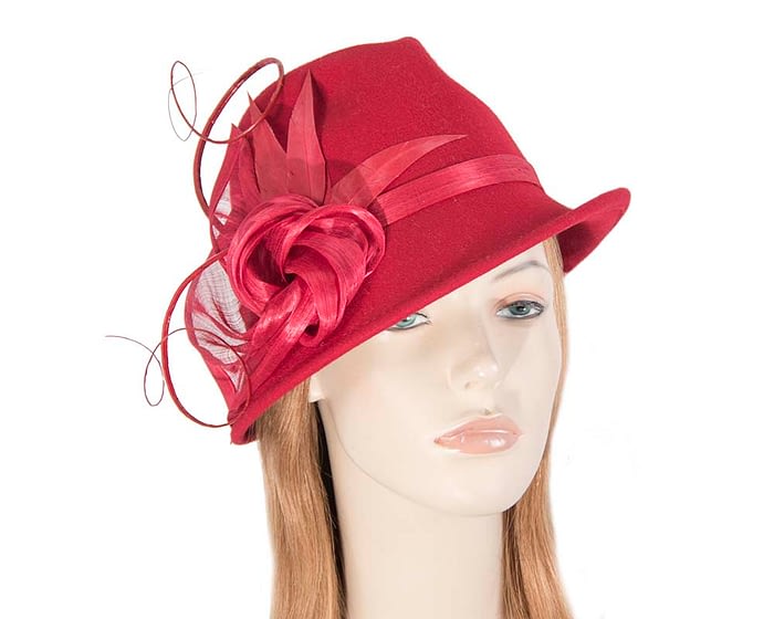 Red ladies felt trilby hat by Fillies Collection Fascinators.com.au