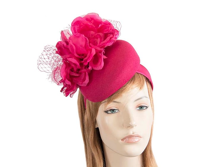 Fuchsia winter pillbox fascinator with flower by Fillies Collection Fascinators.com.au