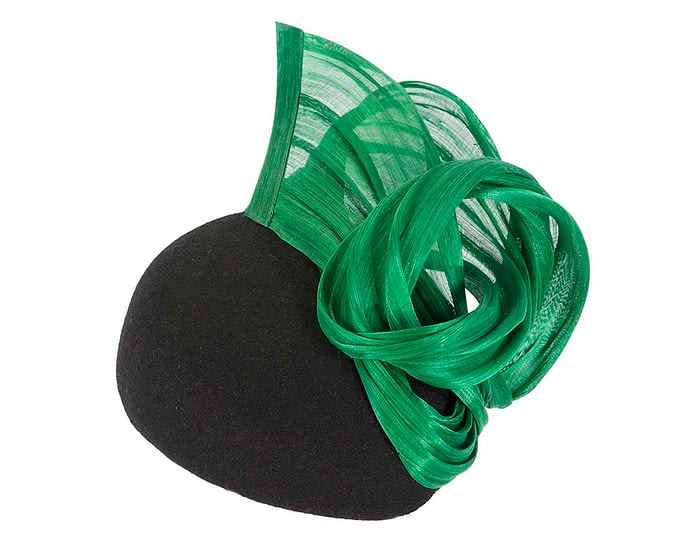 Black & green pillbox with silk abaca bow Fascinators.com.au