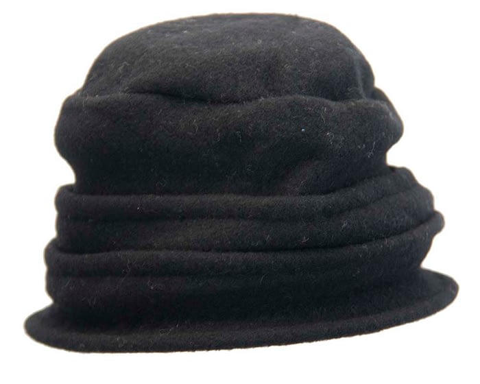 Warm black woolen European Made bucket hat Fascinators.com.au