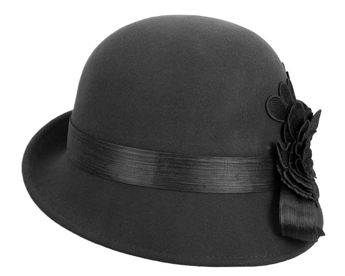Black ladies felt cloche hat by Fillies Collection Fascinators.com.au