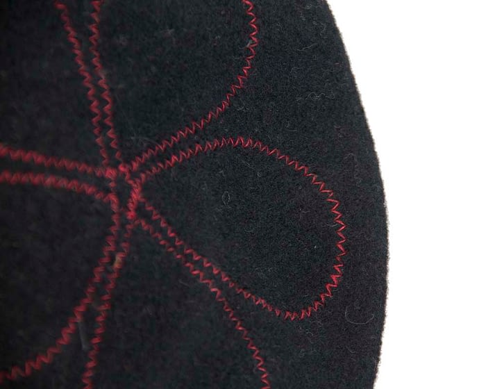 Warm black and red woolen embroidered European Made beret Fascinators.com.au