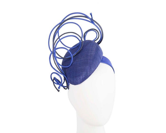Bespoke blue & navy wire loops pillbox racing fascinator by Fillies Collection Fascinators.com.au