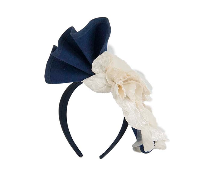 Navy Fillies Collection fascinator with cream flowers F591NC Fascinators.com.au