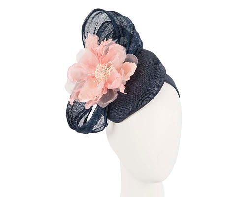 Navy and pink flower pillbox racing fascinator by Fillies Collection Fascinators.com.au