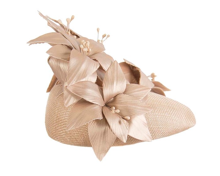 Gold leather flowers pillbox by Fillies Collection Fascinators.com.au