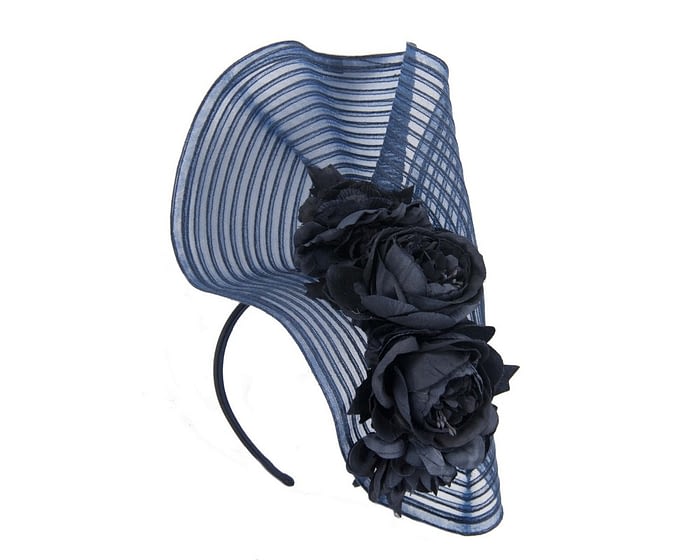 Large navy fascinator with roses by Fillies Collection Fascinators.com.au