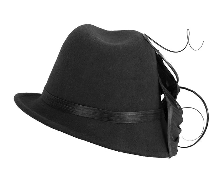 Black ladies felt trilby hat by Fillies Collection Fascinators.com.au
