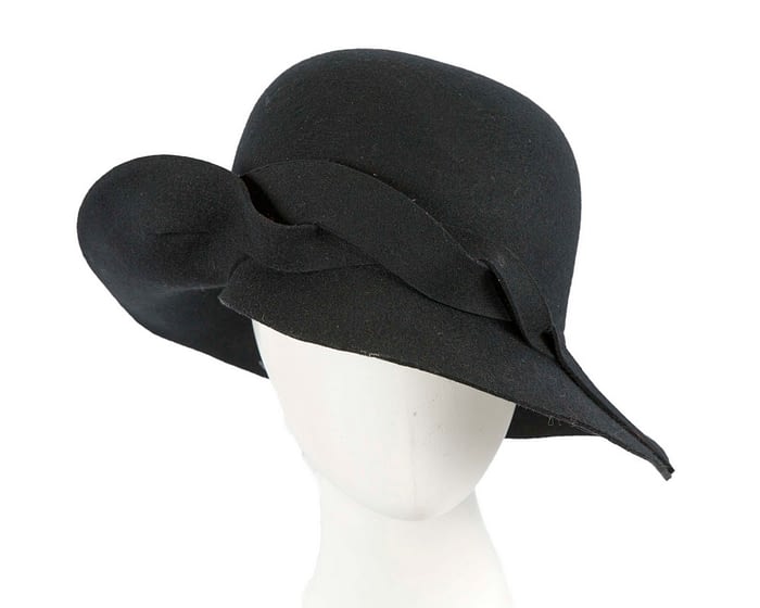 Unusual wide brim black felt hat by Max Alexander Fascinators.com.au