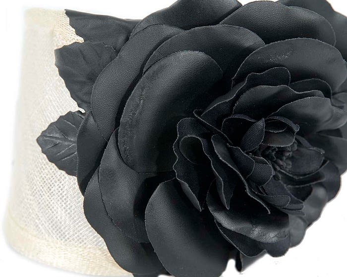 Cream and black leather flower headband racing fascinator Fascinators.com.au