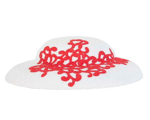 Unusual white & red boater hat with lace by Max Alexander Fascinators.com.au