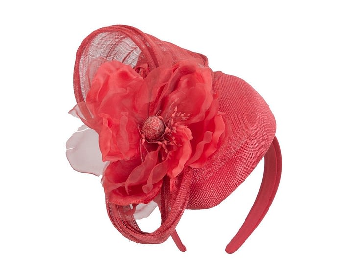 Red flower pillbox racing fascinator by Fillies Collection Fascinators.com.au