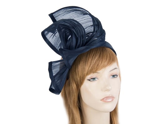 Twisted navy silk abaca fascinator by Fillies Collection Fascinators.com.au