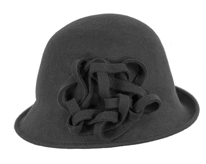 Black felt cloche hat with original trim Fascinators.com.au