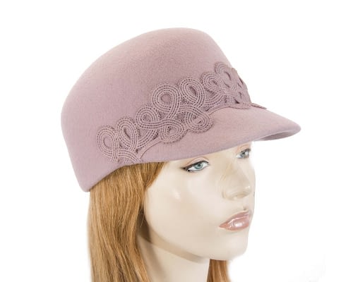 Dusty pink felt fashion cap with lace Fascinators.com.au