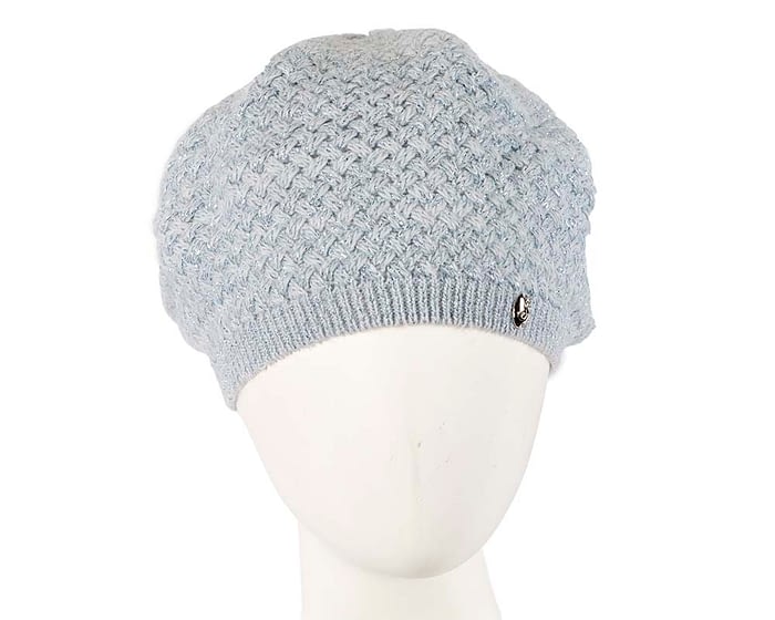 Classic warm crocheted light blue wool beret. Made in Europe Fascinators.com.au