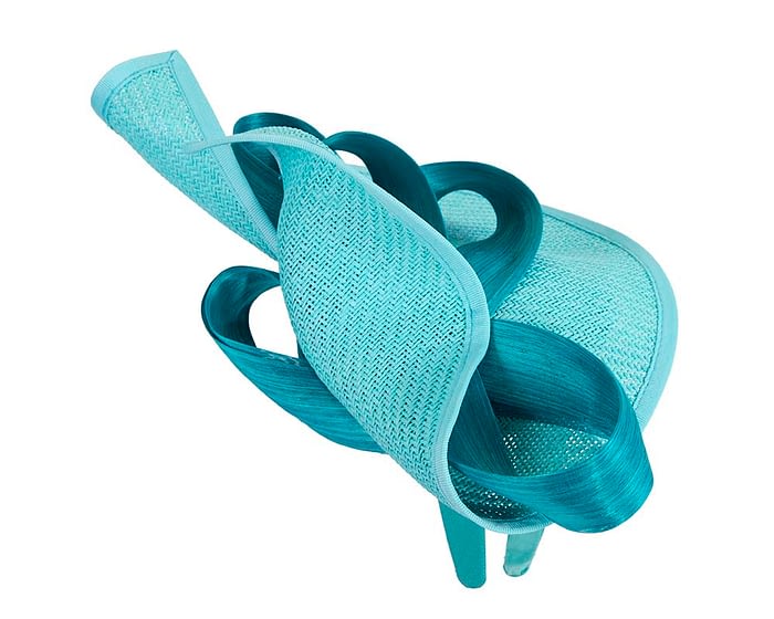 Turquoise designers racing fascinator with bow by Fillies Collection Fascinators.com.au