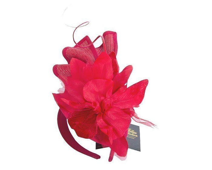 Red racing fascinator with flower by Fillies Collection Fascinators.com.au