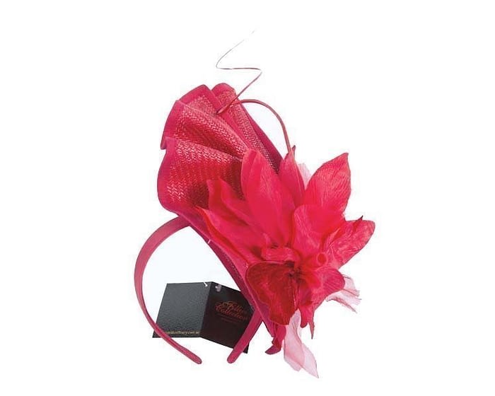 Red racing fascinator with flower by Fillies Collection Fascinators.com.au