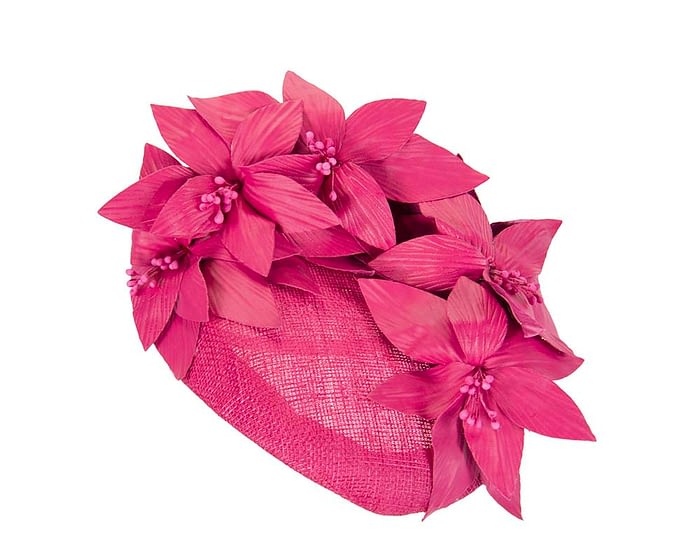 Fuchsia leather flowers pillbox by Fillies Collection Fascinators.com.au